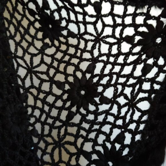 Ruby Cho Black Floral Knitted Faux Fur Sweater Sequin Open Front Romantic XL - Picture 8 of 16